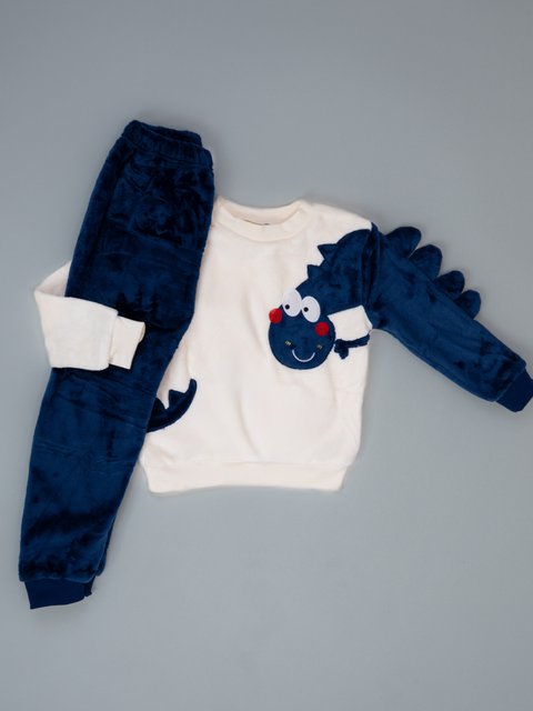 Pijama Infantil Menino Fleece Peluciado - Dino Azul Marinho 