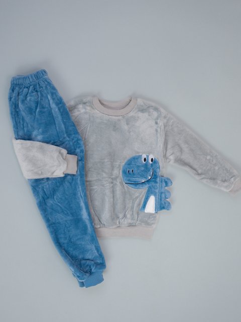 Pijama Infantil Menino Fleece Peluciado - Dino Azul