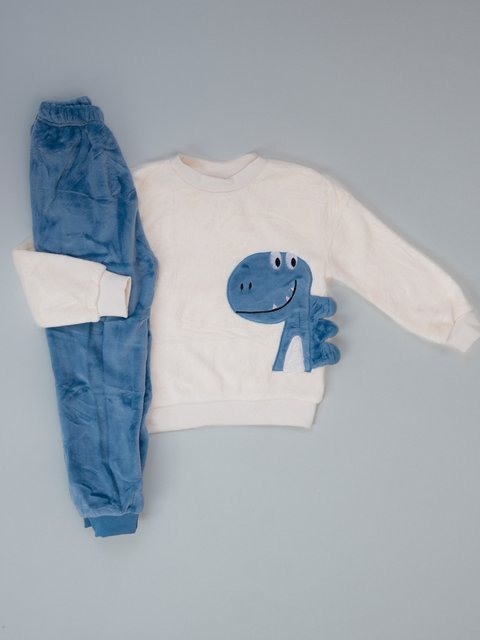 Pijama Infantil Menino Fleece Peluciado - Dino Azul Off