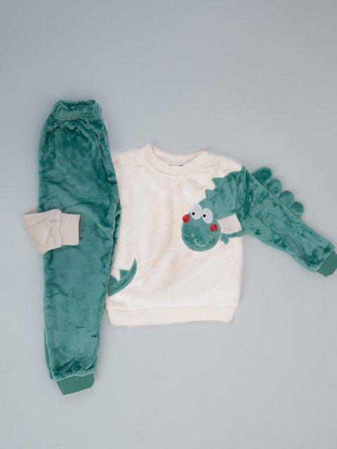 Pijama Infantil Menino Fleece Peluciado - Dino Verde