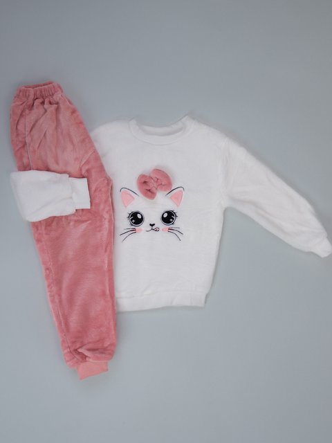 Pijama Infantil Menina Fleece Peluciado - Gato de Lacinho