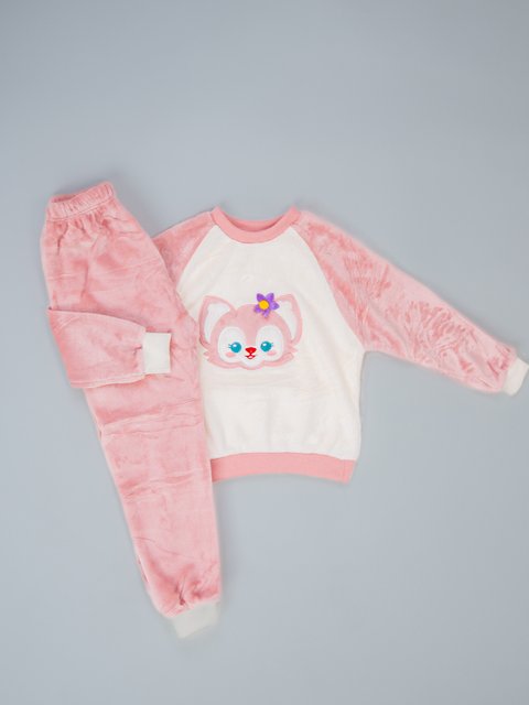 Pijama Infantil Menina Fleece Peluciado - Gatinho Rosa Off