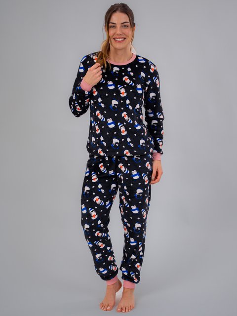 Pijama Feminino Longo Fleece Peluciado - Pinguim