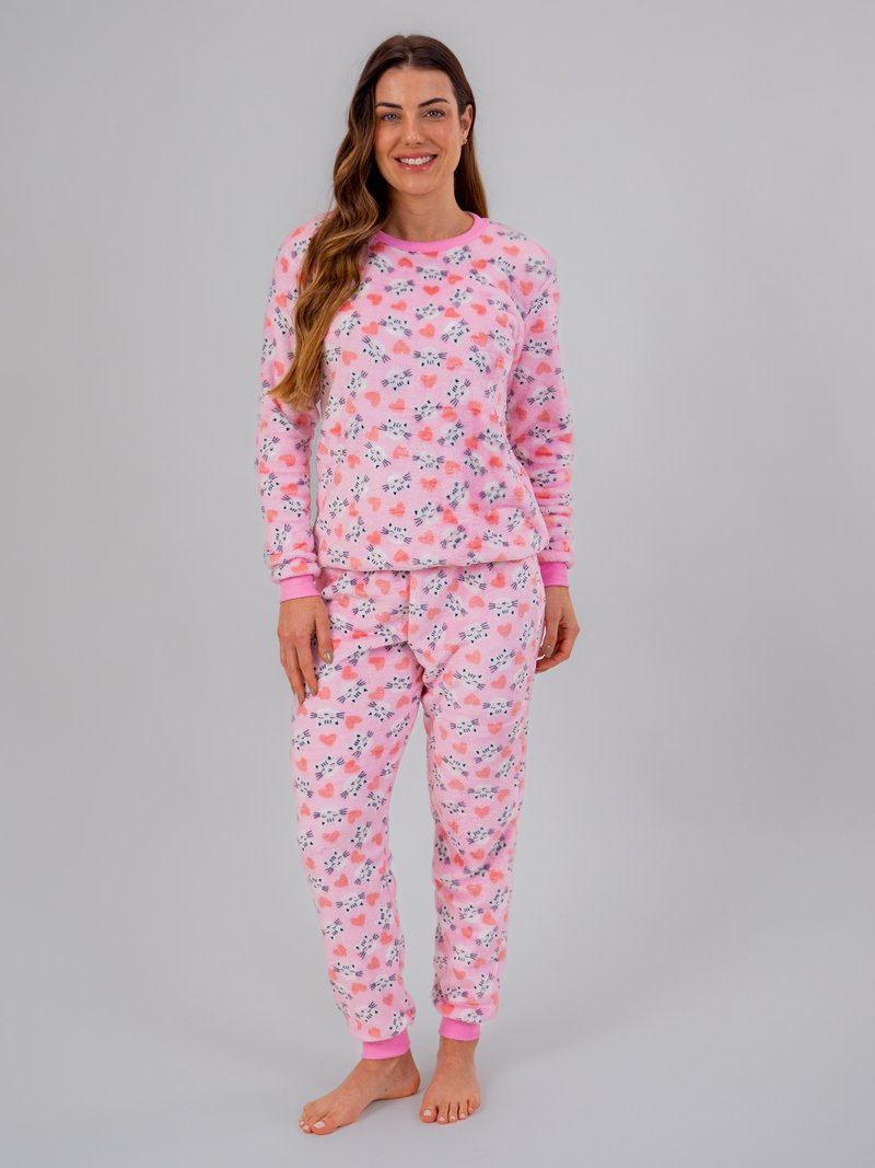 Pijama Feminino Longo Fleece Peluciado - Gatinho