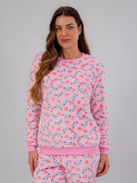Pijama Feminino Longo Fleece Peluciado - Gatinho 