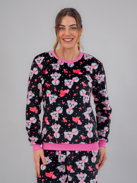 Pijama Feminino Longo Fleece Peluciado - Cachorrinho