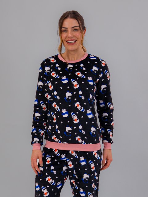 Pijama Feminino Longo Fleece Peluciado - Pinguim