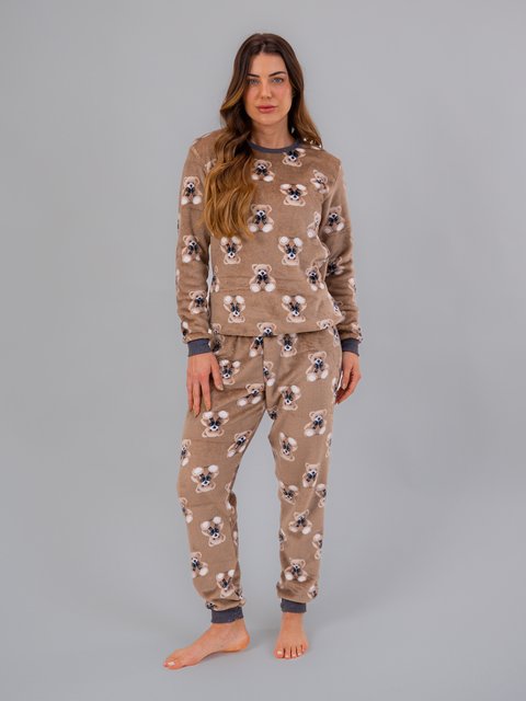 Pijama Feminino Longo Fleece Peluciado - Urso