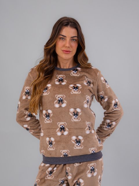 Pijama Feminino Longo Fleece Peluciado - Urso